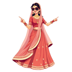 Indian groom and bride dancing joyfully during their Sangeet ceremony