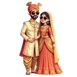 Indian couple introduction for wedding invitation, showcasing the bride and groom