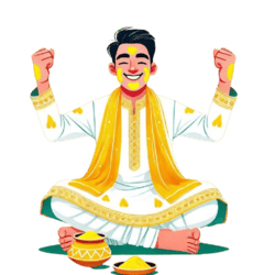 Indian groom during the traditional Haldi ceremony, featuring a joyful yellow theme