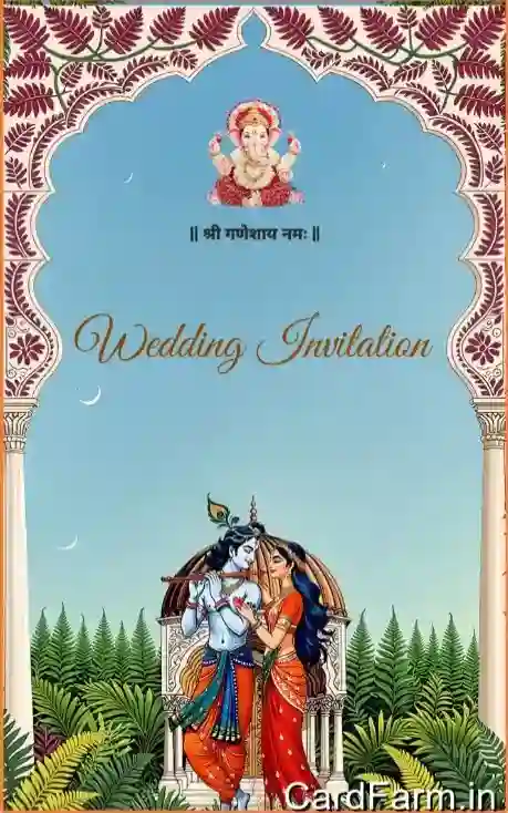 Indian wedding card with flowers, bushes and butterflies. Ganesh Ji wedding invite. Designed by cardfarm
